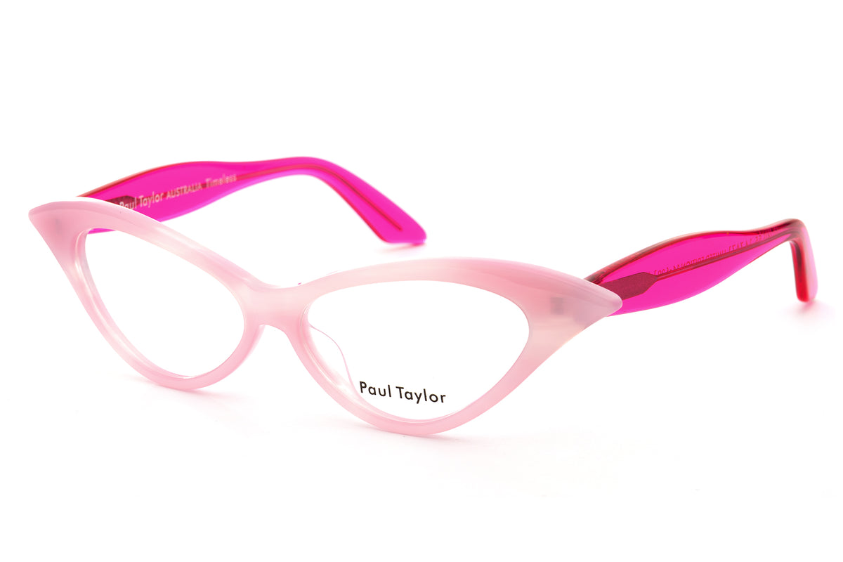 DORIS Optical Glasses ZA71 Soft Pink Swirl Pattern Front with Hot Pink TEMPLES - Paul Taylor Eyewear