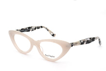 Load image into Gallery viewer, AUDREY Optical Glasses E6H Warm White FRONT with Black White &amp; Crystal Fleck TEMPLES - Paul Taylor Eyewear
