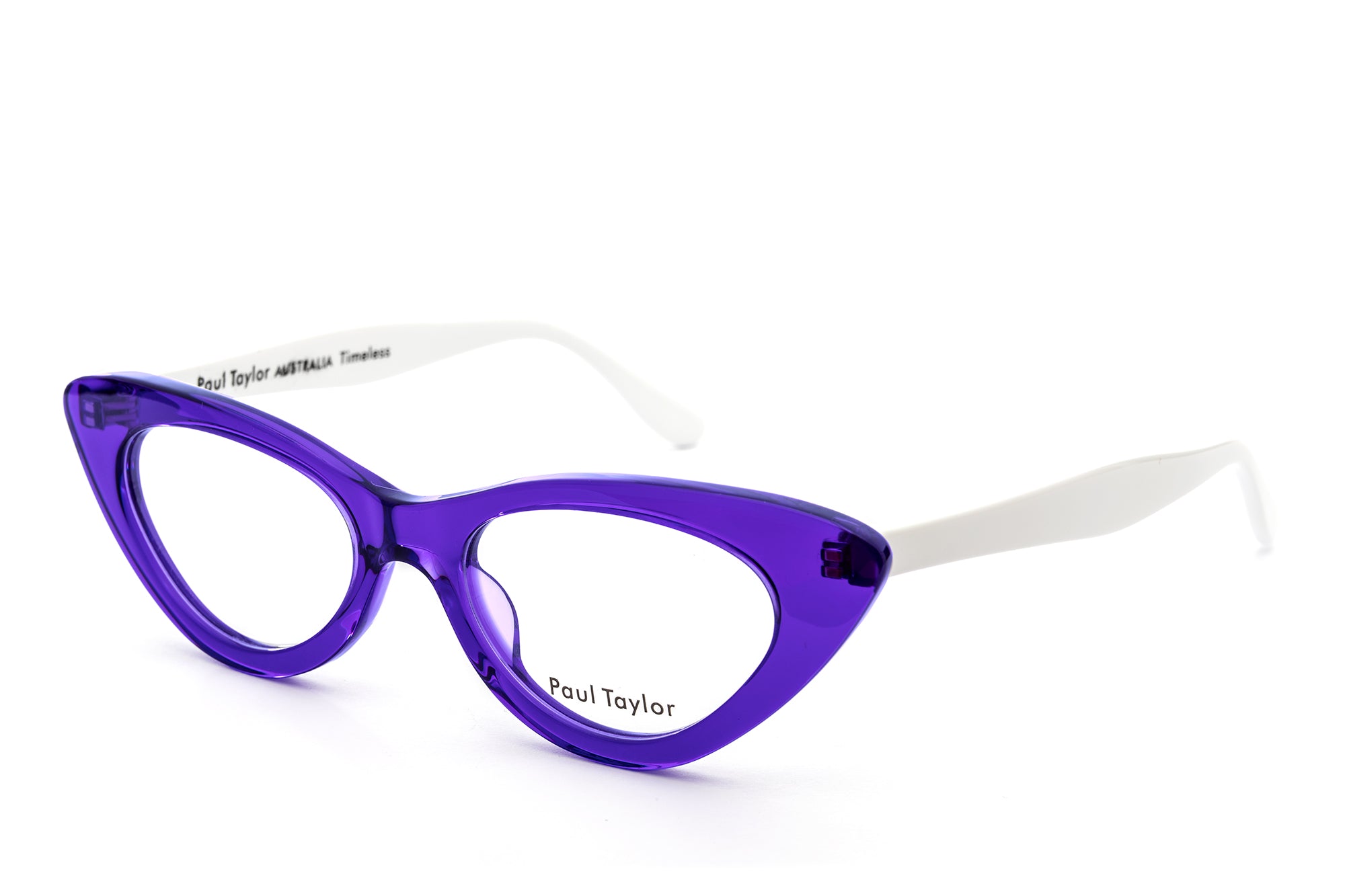 AUDREY Optical Glasses Z8 Purple FRONT with Stark White TEMPLES - Paul Taylor Eyewear