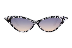 J74/W Black White & Crystal Pattern FRONT with White TEMPLES