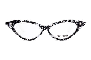 J74/W Black White & Crystal Pattern FRONT with White TEMPLES