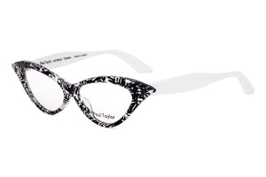 J74/W Black White & Crystal Pattern FRONT with White TEMPLES... HAS MORE VARIANCE IN THE ACETATE PATTERN