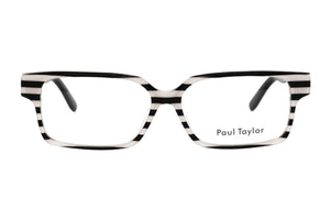 A1 Horizontal Black & White Striped FRONT with Black TEMPLES