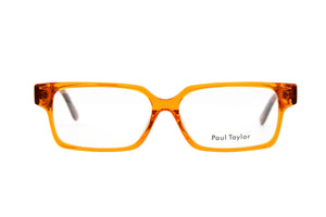 J02V Transparent Orange FRONT with Yellow Orange Brown Red Patterned TEMPLES