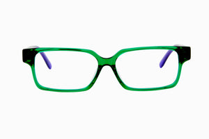 B27P Bright Transparent Green FRONT with Deep Purple TEMPLES