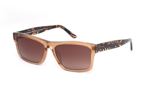CO8L Mid Chocolate Tan FRONT with Dark Chocolate Blue and Tan Patterned TEMPLES