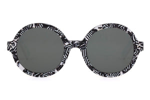J74/W Black White & Crystal Pattern FRONT with White TEMPLES